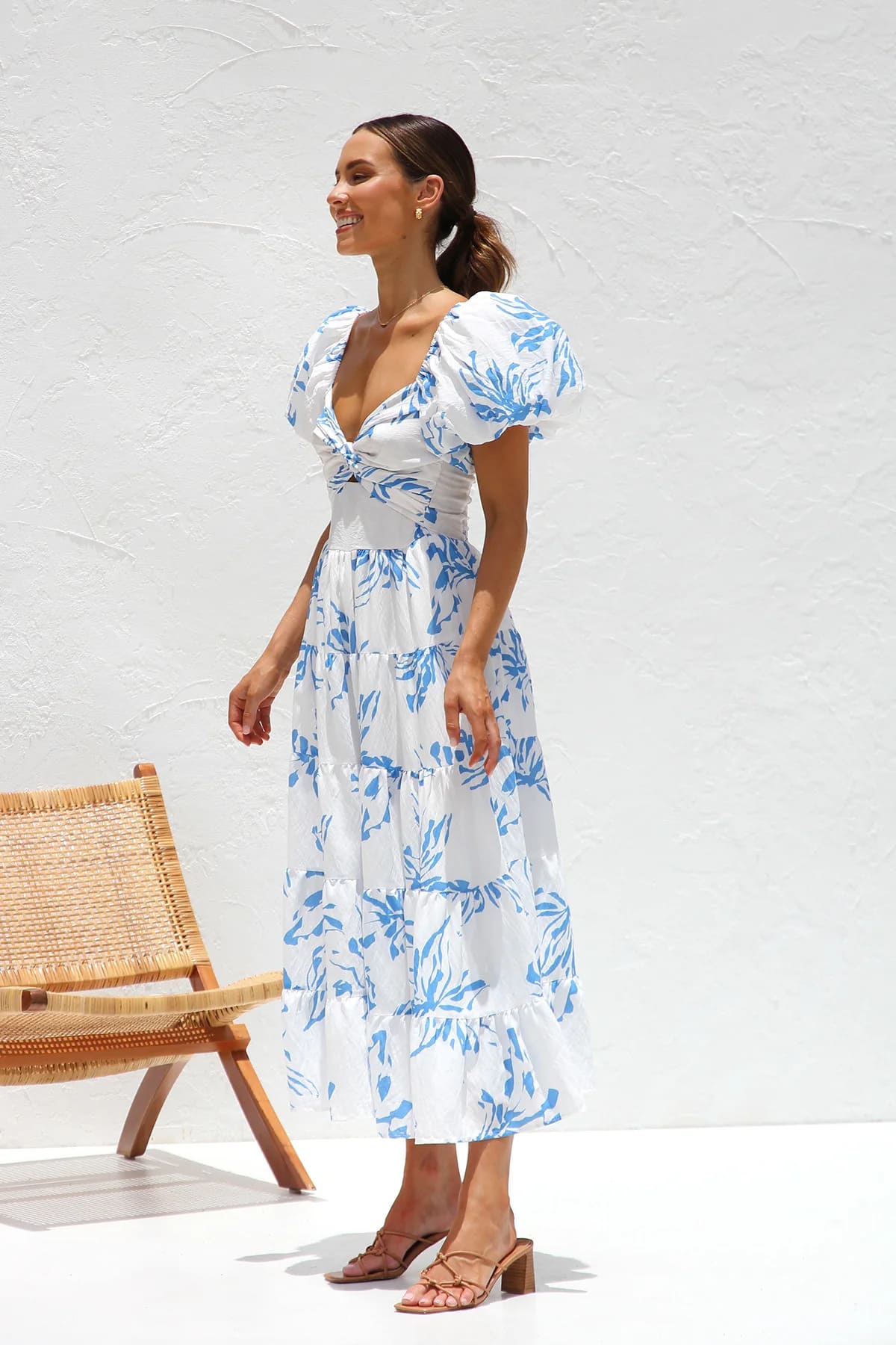 Blue Blossom Cut-Out Midi Dress