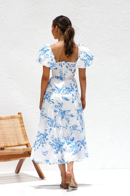 Blue Blossom Cut-Out Midi Dress