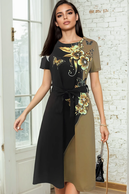 Duskhaze Petal Belt Midi Dress