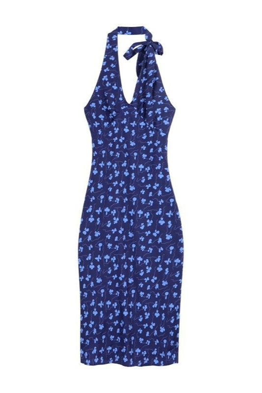 Paris Blue Backtie Midi Dress