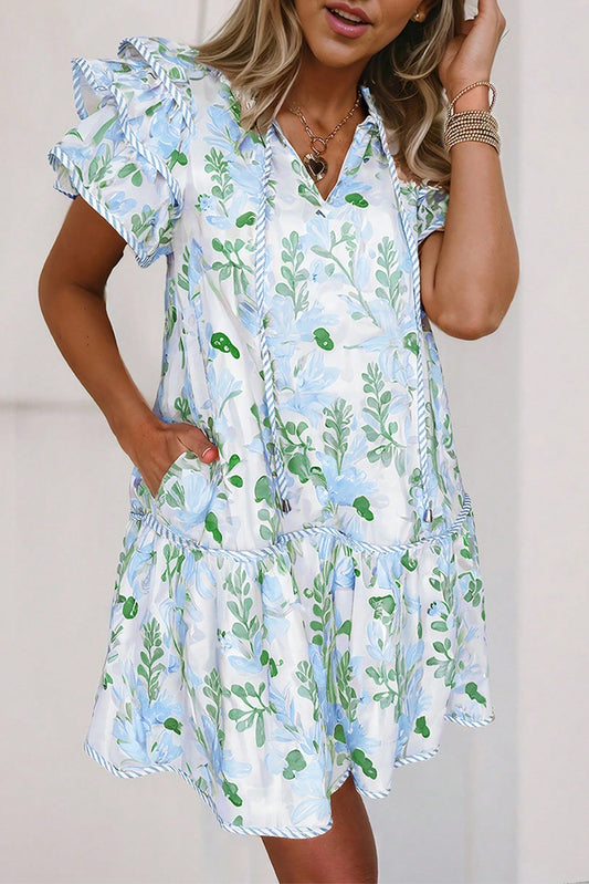 Mintflora Stripe-Trim Mini Dress