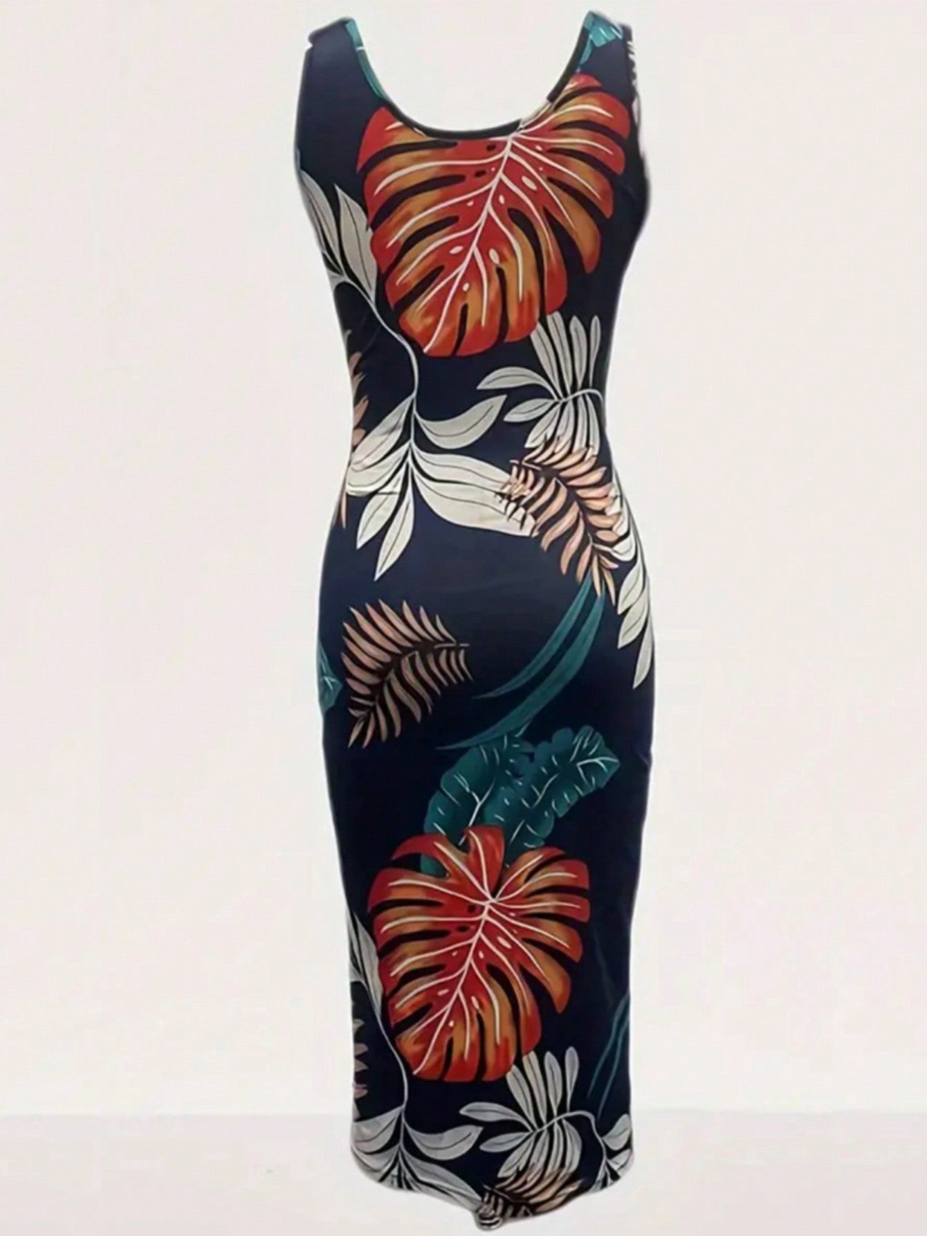 Tropical Midnight Leaf Midi Dress