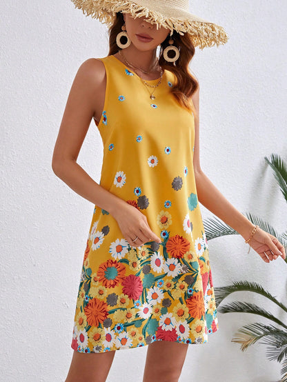 Golden Garden Shift Mini Dress