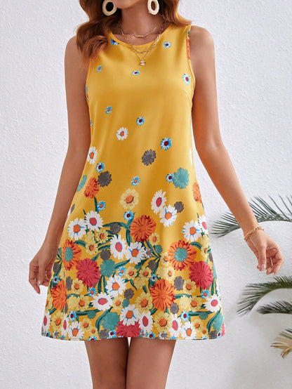 Golden Garden Shift Mini Dress
