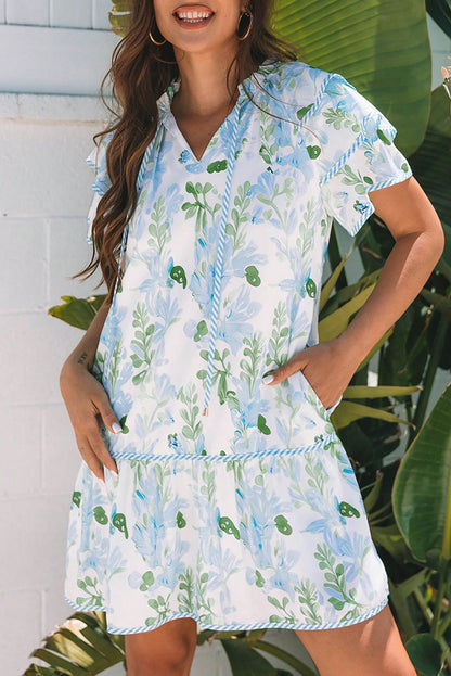 Mintflora Stripe-Trim Mini Dress