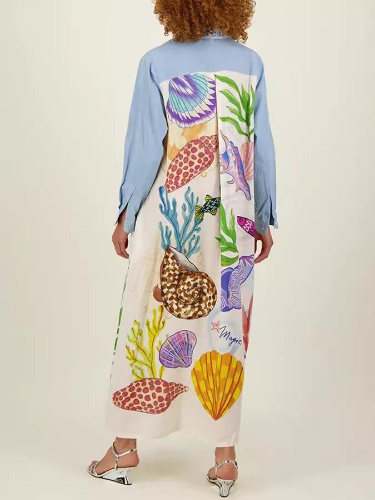 Under the Sea Illustrated Midi Dress - TheBohoBloom