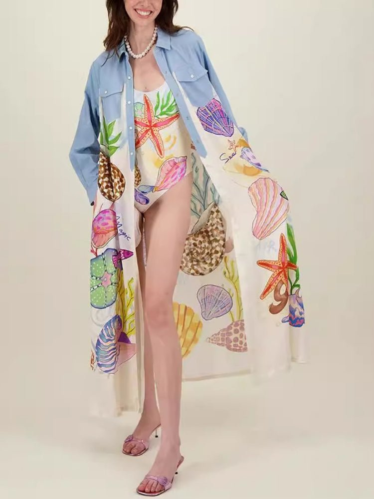 Under the Sea Illustrated Midi Dress - TheBohoBloom