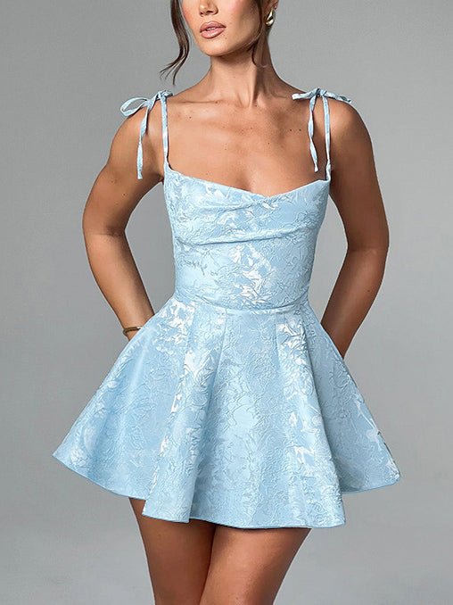 Icy Blue Charm Jacquard Mini Dress - TheBohoBloom