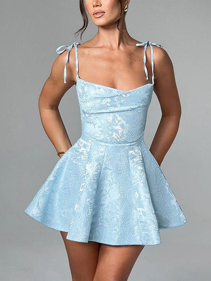 Icy Blue Charm Jacquard Mini Dress - TheBohoBloom