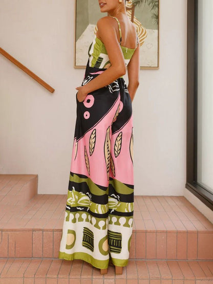 Brushstroke Artistic Print Wide - Leg Jumpsuit - TheBohoBloom