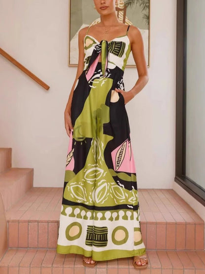 Brushstroke Artistic Print Wide - Leg Jumpsuit - TheBohoBloom