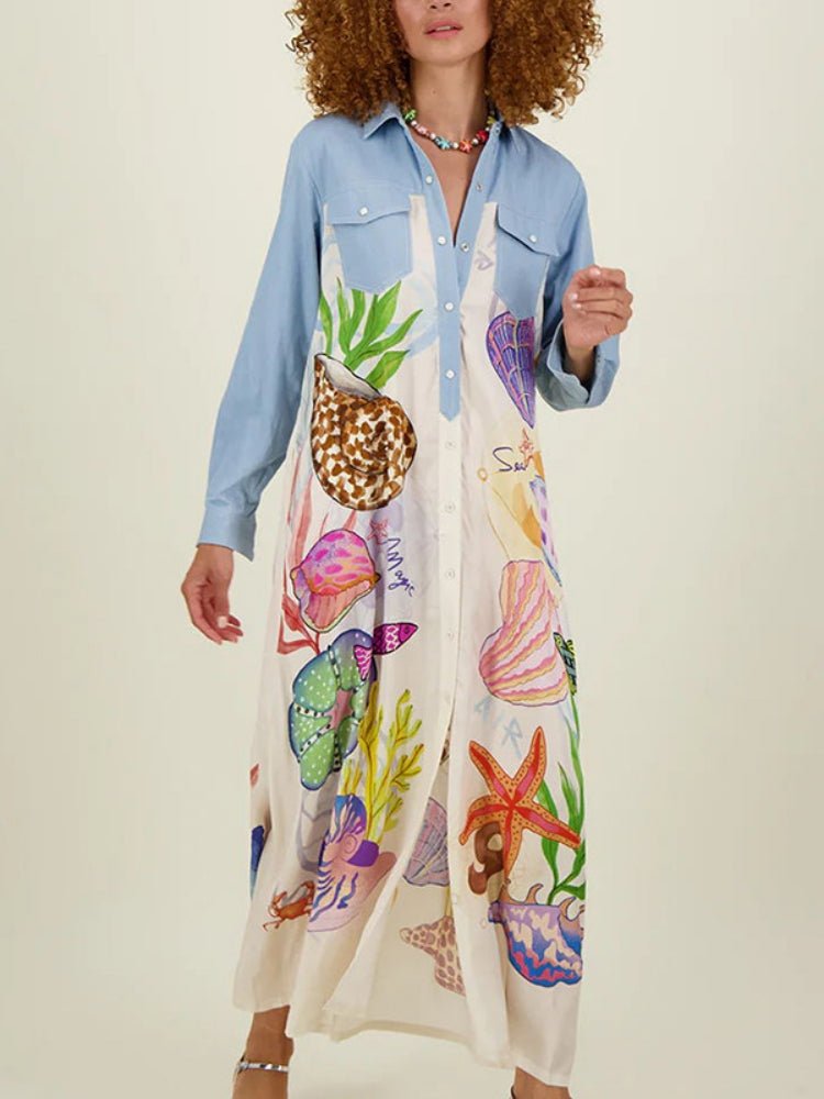 Under the Sea Illustrated Midi Dress - TheBohoBloom