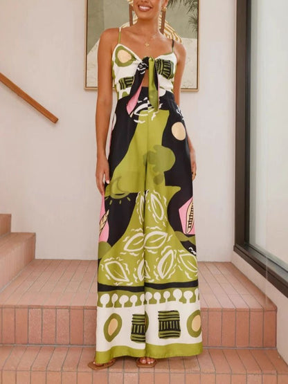 Brushstroke Artistic Print Wide - Leg Jumpsuit - TheBohoBloom