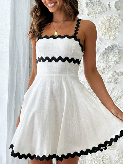 Breezy Trim Linen Mini Dress - TheBohoBloom