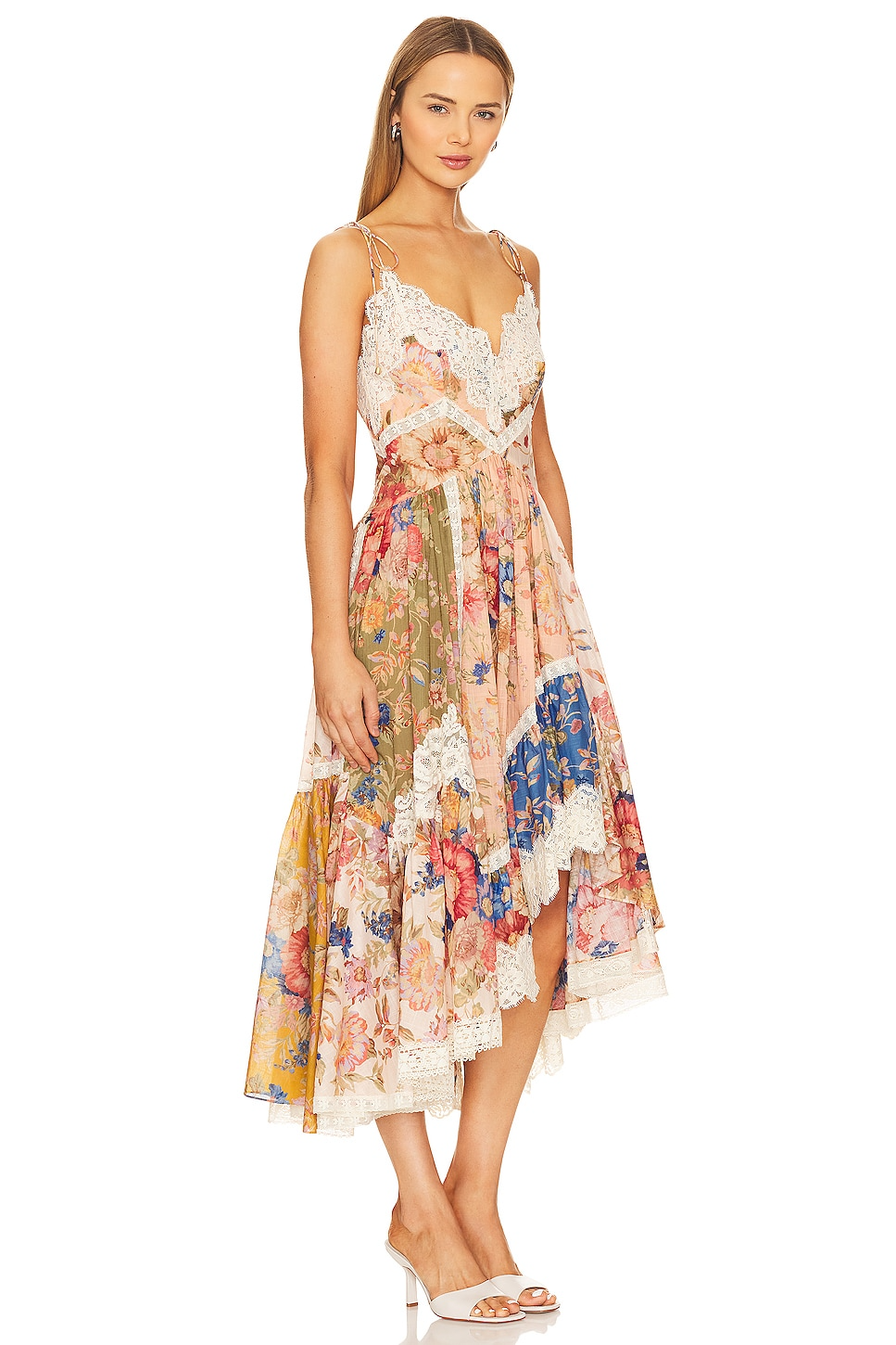 Velora Asymmetrisches Spitzen-Midikleid
