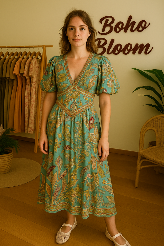 Regal Bloom Vintage Midi Dress