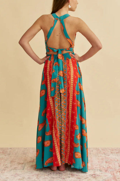 Unique Exquisite Paisley Print Maxi Dress