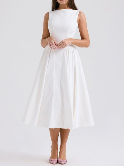Minimalist White Twill Midi Dress - TheBohoBloom