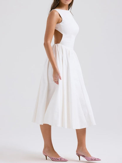 Minimalist White Twill Midi Dress - TheBohoBloom