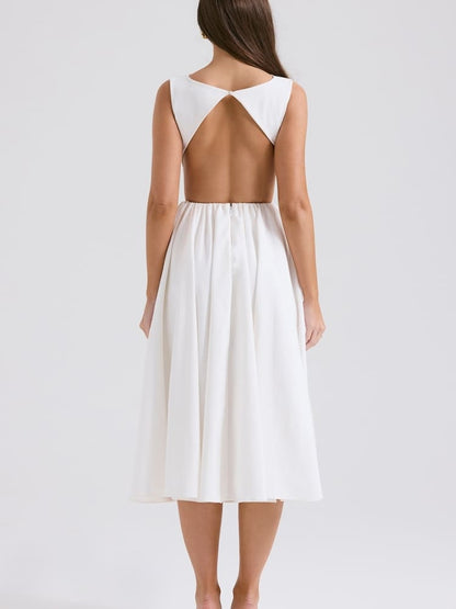 Minimalist White Twill Midi Dress - TheBohoBloom