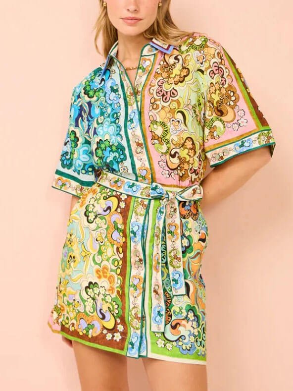 Groovy Garden Satin Mini Dress - TheBohoBloom