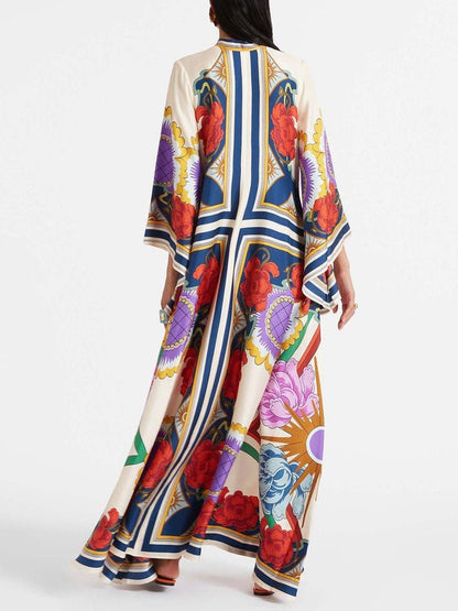 Stand Elegant Collar Ethnic Maxi Dress - TheBohoBloom