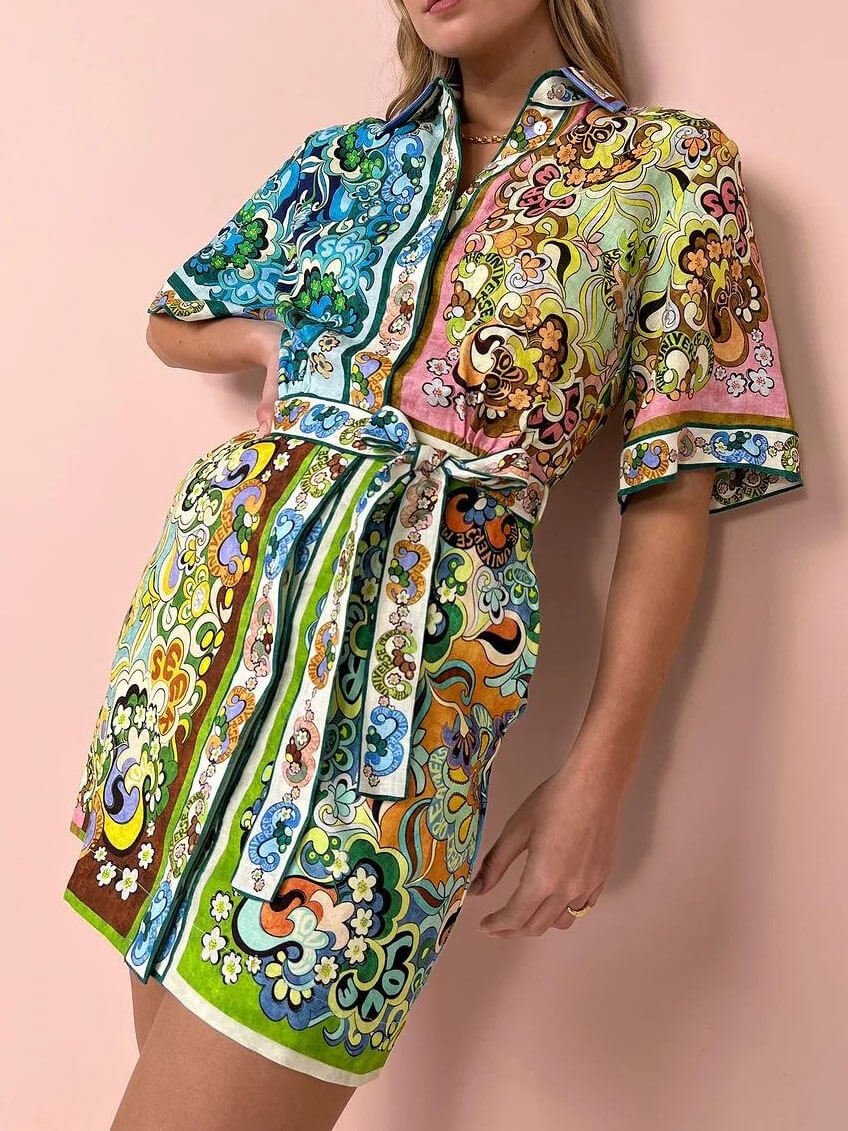 Groovy Garden Satin Mini Dress - TheBohoBloom