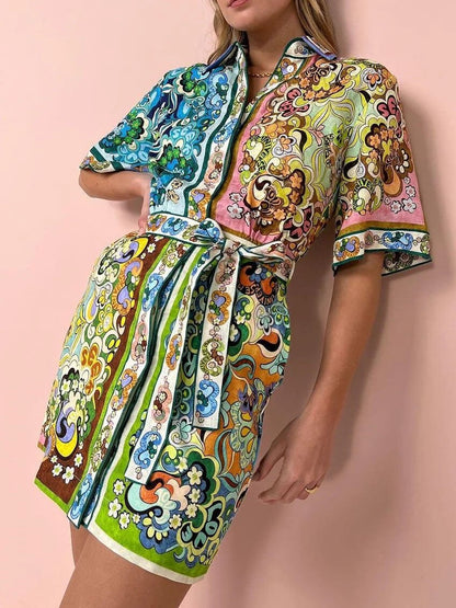 Groovy Garden Satin Mini Dress - TheBohoBloom