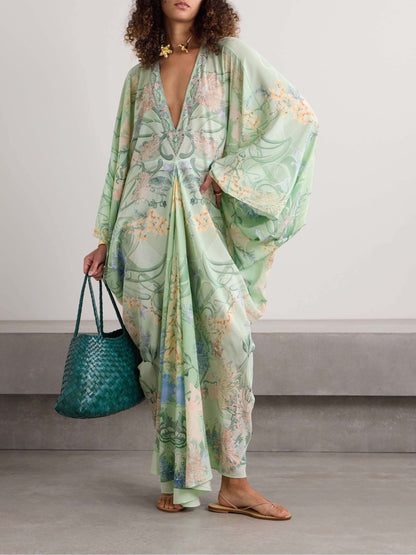 Tropical Breeze V - Neck Midi Dress - TheBohoBloom