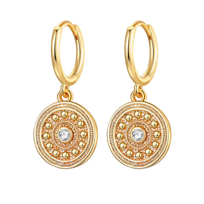 Bohemian Round Coin Zircon Earrings