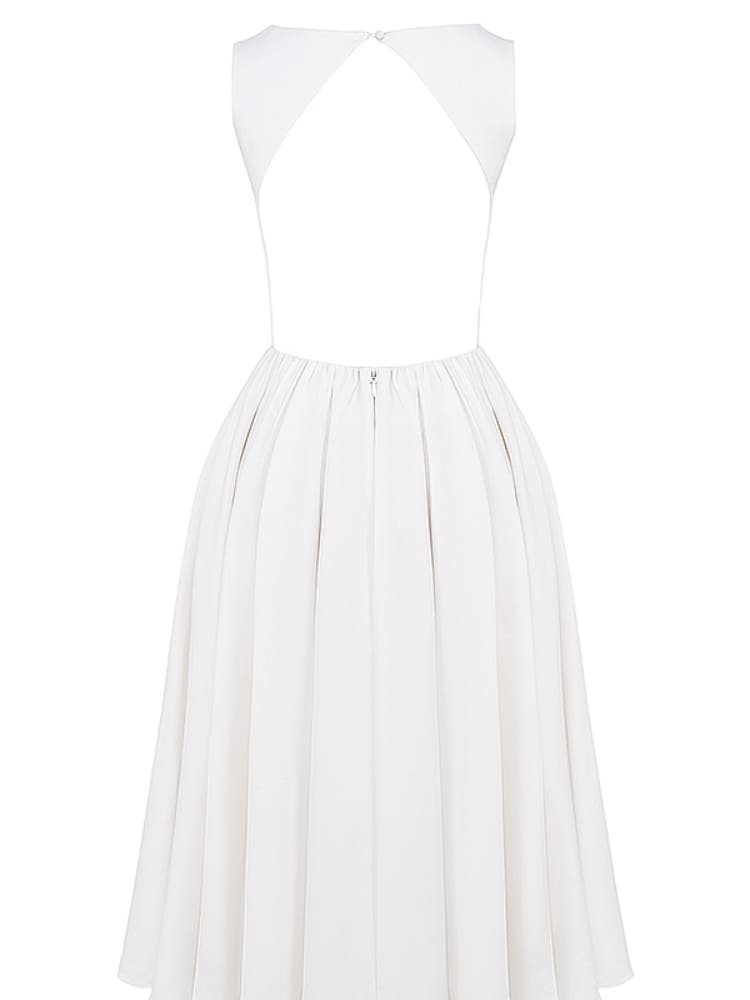 Minimalist White Twill Midi Dress - TheBohoBloom