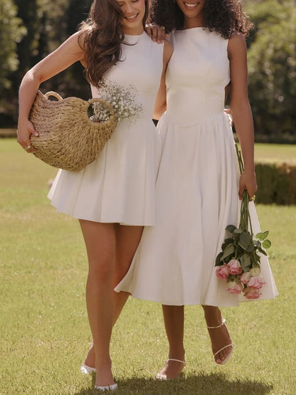 Minimalist White Twill Midi Dress - TheBohoBloom